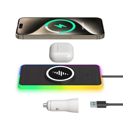 RGBカーワイヤレス充電パッド Apple iPhone/Watch 15W出力 電力保護