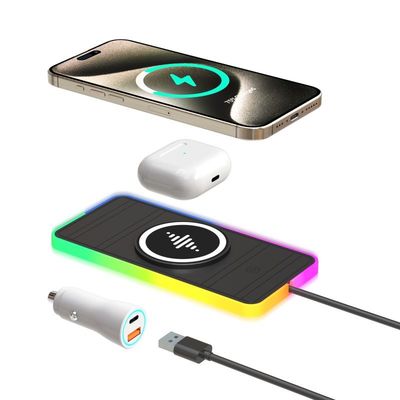シリコンカーワイヤレス充電パッド RGB LED Qi Apple Samsung イヤホン互換性